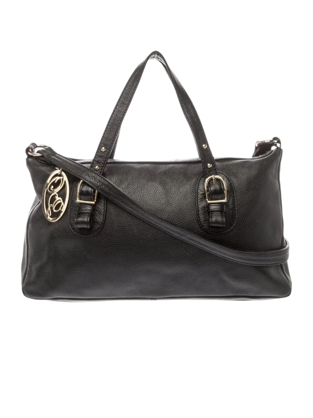 Onna Ehrlich Black Leather Satchel with Gold Charm - Women’s Everyday Tote